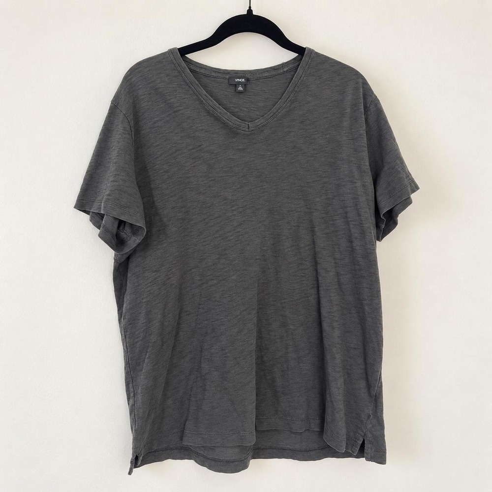 Vince Charcoal Gray V-Neck Tee — Size M